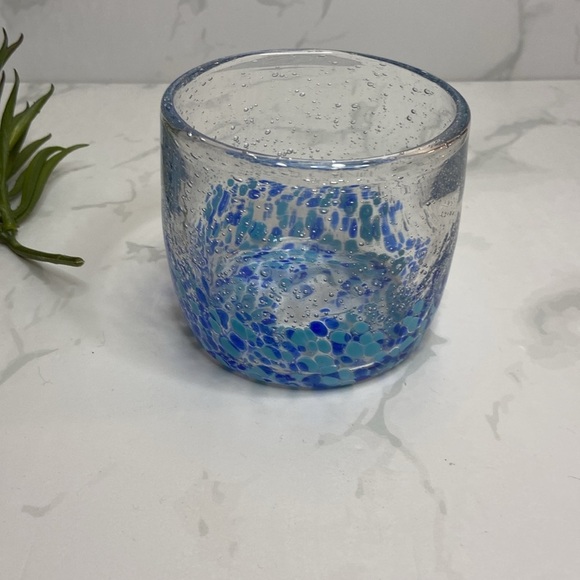 Gorgeous Art Glass Candle holder Blue White Hand Blown Decor Candles Home Accent - Picture 2 of 6